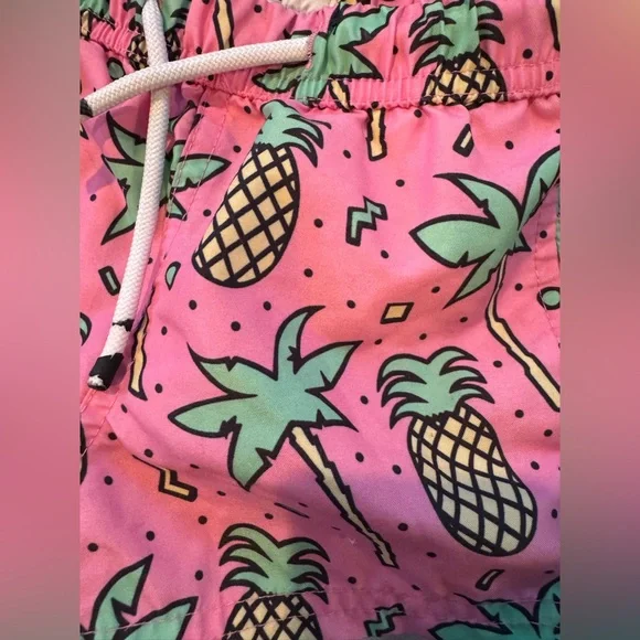 2T Boys Maamgic Hot Pink Pineapple and Palm Tree Fashion Swim Trunks - Picture 3 of 6